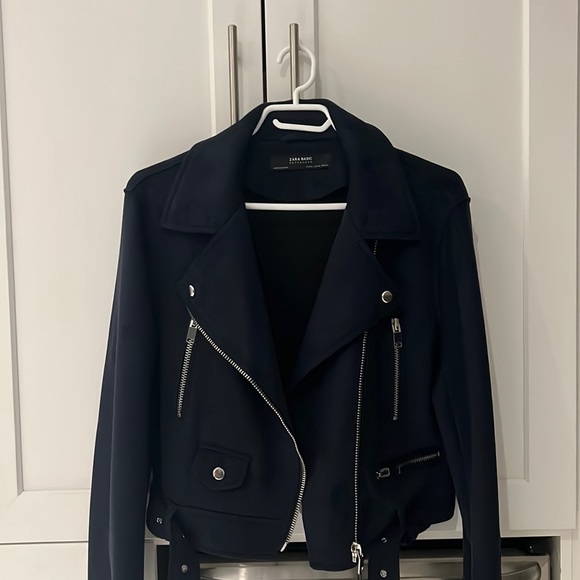 Zara Jackets & Blazers - NWT ZARA FAUX SUEDE BIKER JACKET - NAVY